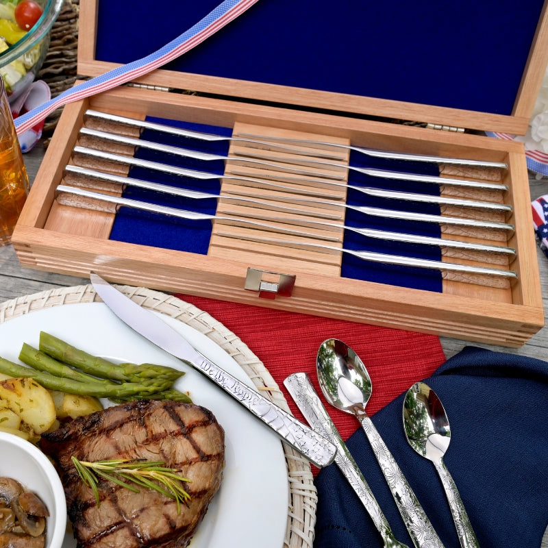 NEW! American Liberty Solid Handle Steak Knife "We the People" Set of 12 with Presentation Chest