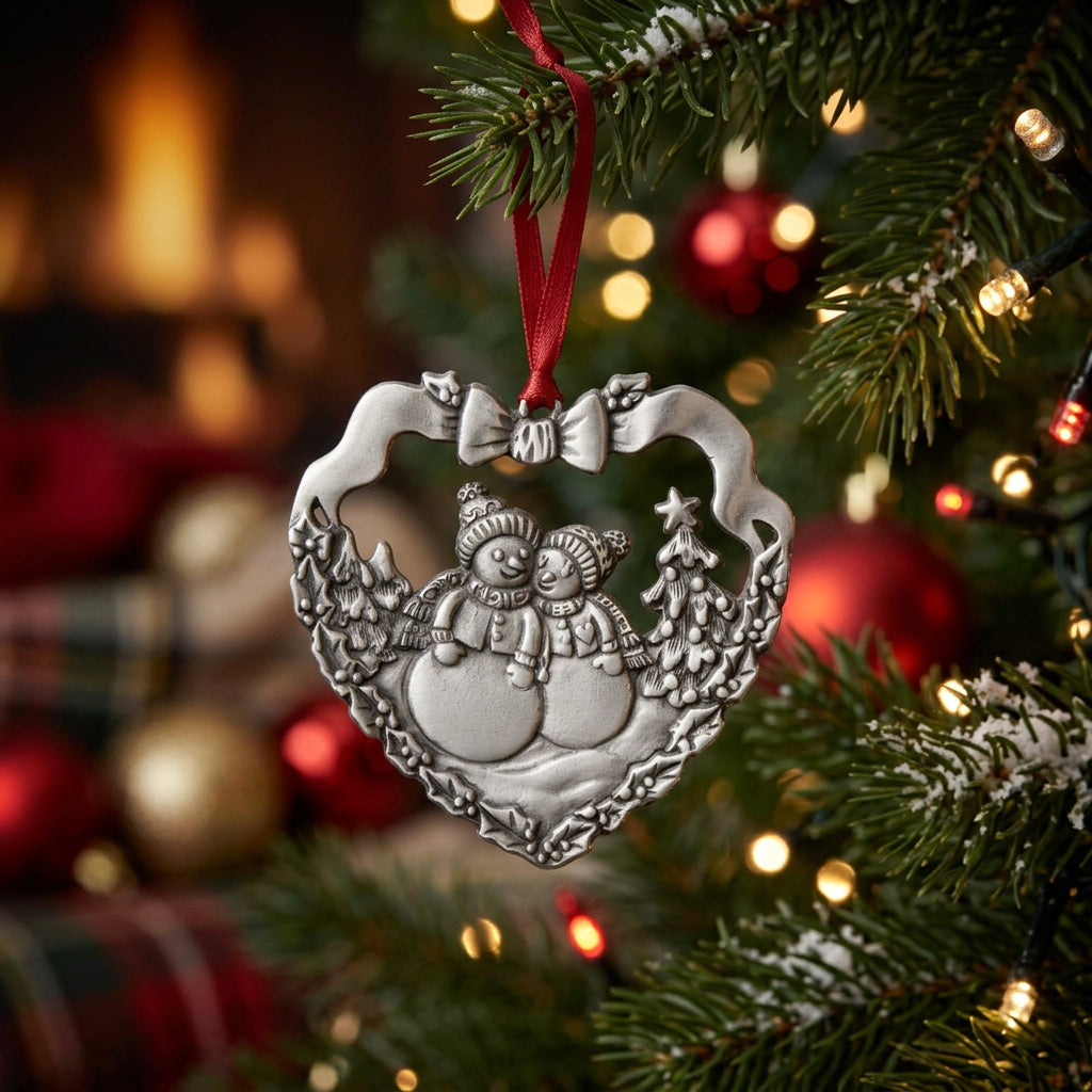 Snowcouple in Heart Ornament