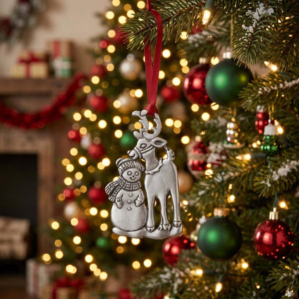Reindeer with Snowman Ornament