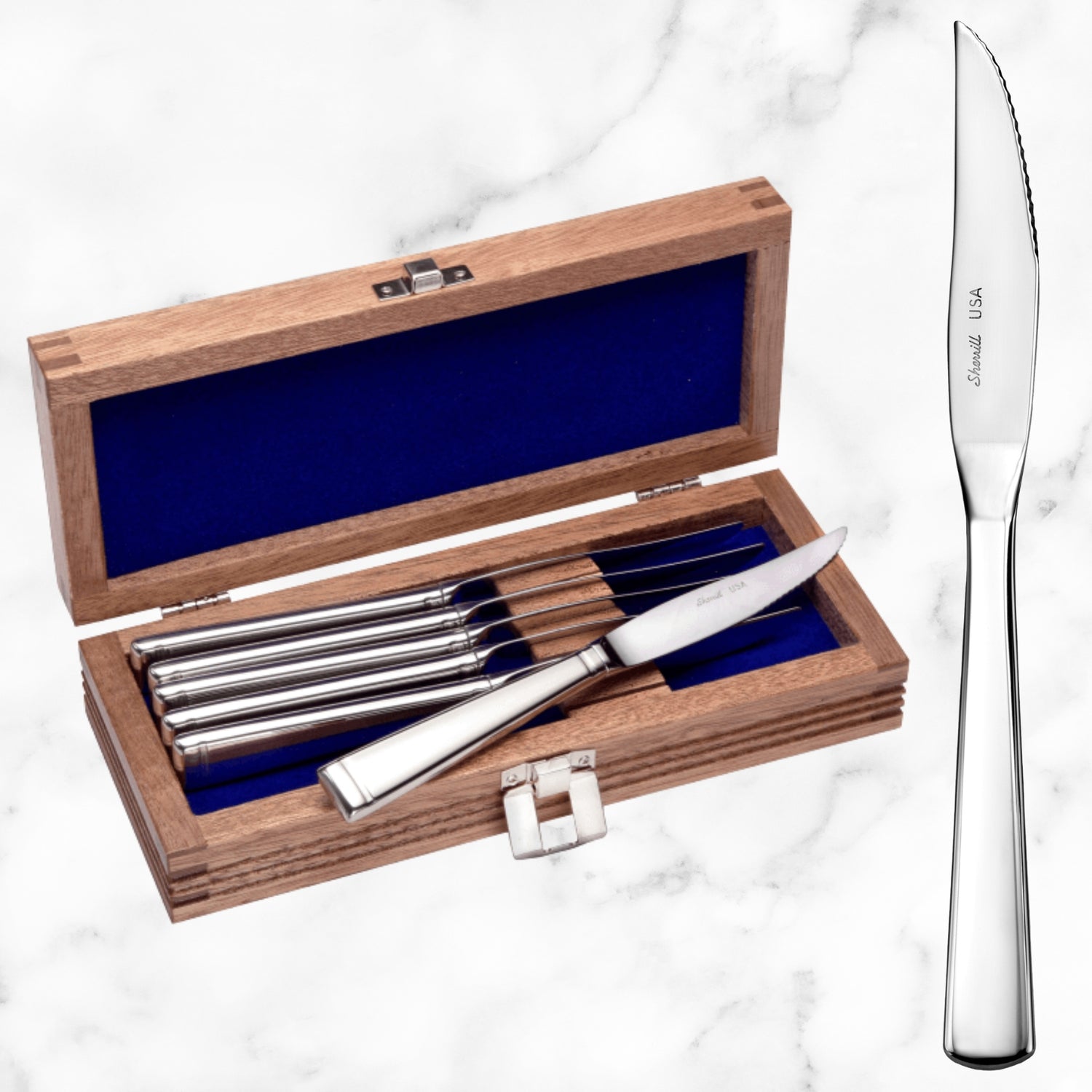 Modern America - Solid Handle Steak Knife Set Of 6 With Chest
