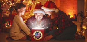 Family opening Made in USA gifts during the Holidays