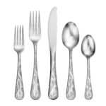 Flame 45-Piece flatware set made in USA shown on a white background.