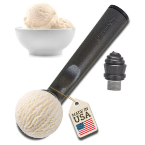 Ice Cream Scoop Made in the USA shown with a bowl of ice cream