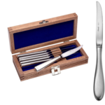 Mallory steak knives set of 6 with chest shown on a white background