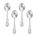 Martha Washington soup spoon set of 4 bouillon spoons on white background.