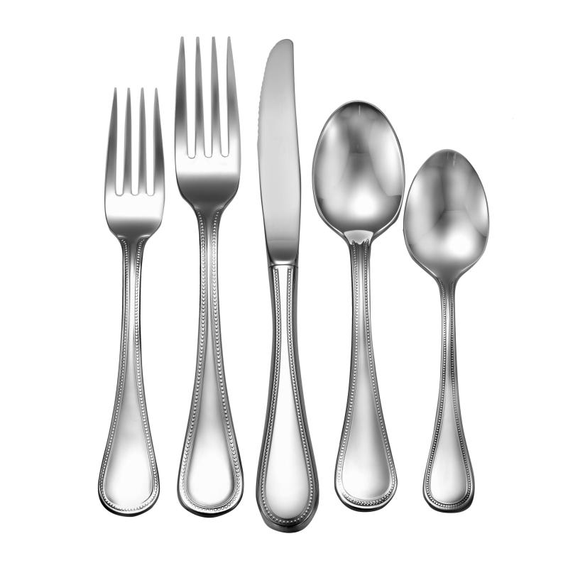 Pearl flatware 5 piece set made in USA shown on white background