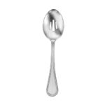 satin pearl brushed serving spoon slotted shown on a white background