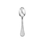 satin pearl table spoon made in the USA shown on a white background