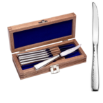 Pinehurst steak knife set of 6 with chest on white background.