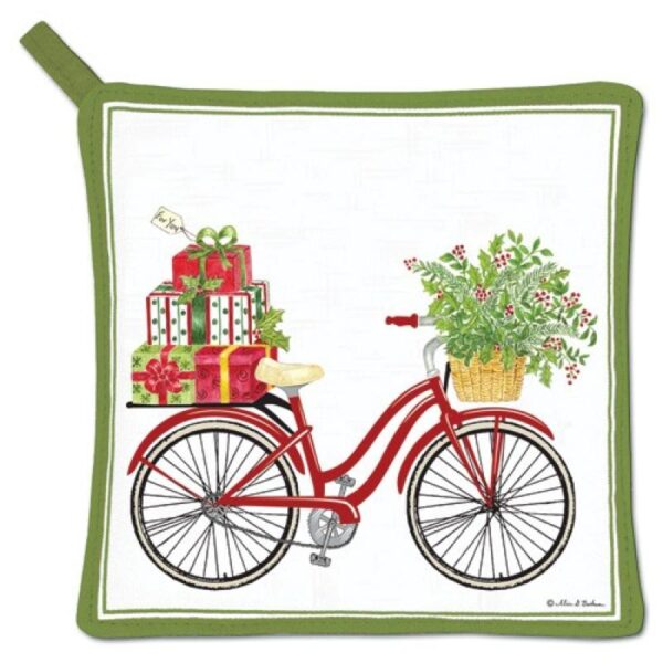 Red Bike with Presents Potholder