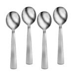 Satin America Soup Spoons set of 4 shown on a white background