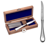 Satin Pearl 6-Piece Steak Knife Set with Chest shown on white background