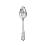 Sheffield pierced serving spoon on white background.