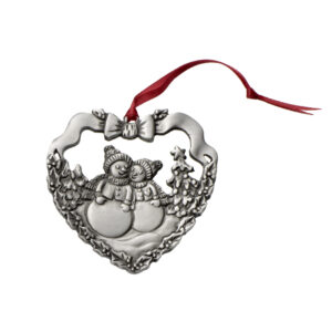snow couple in heart pewter christmas ornament