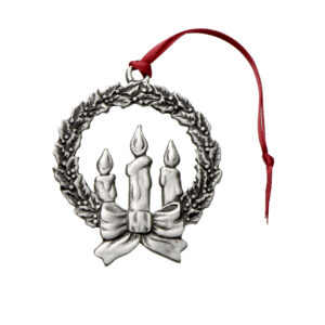 candles in wreath christmas ornament in pewter