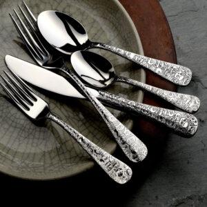 calavera skull flatware made in the USA shown on a plate.
