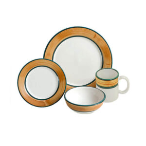 4 piece dinnerware set terra patina shown on white background