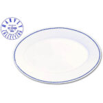ceramic serving platter in blue chain shown on a white background