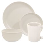 matte white four piece dinnerware set on white background