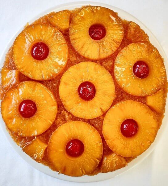 Pineapple upside down cake up close
