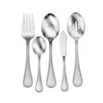 satin pearl 5 piece serving set made in America shown on a white background