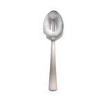 Satin America pierced serving spoon shown on white background